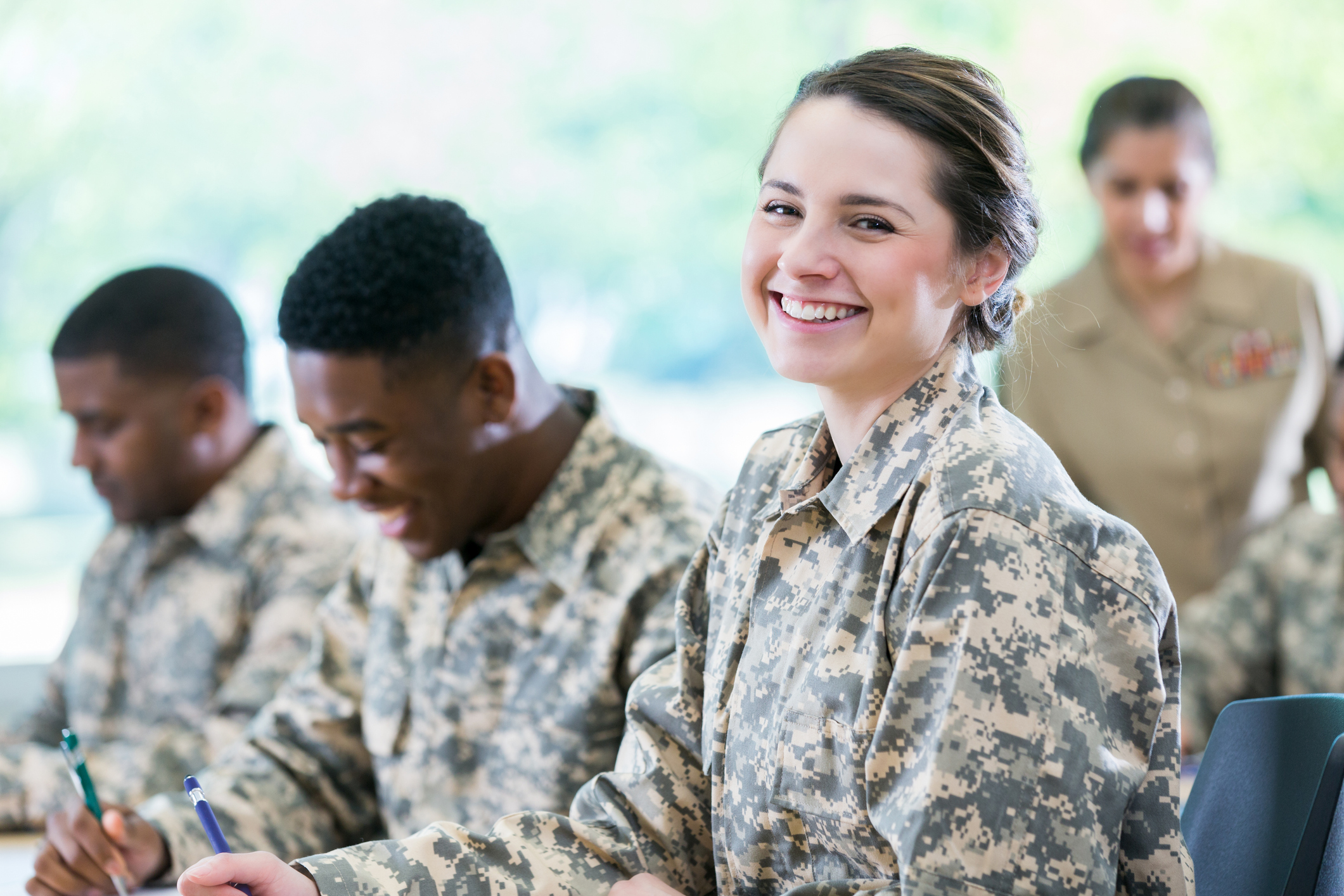 Female military student in a class